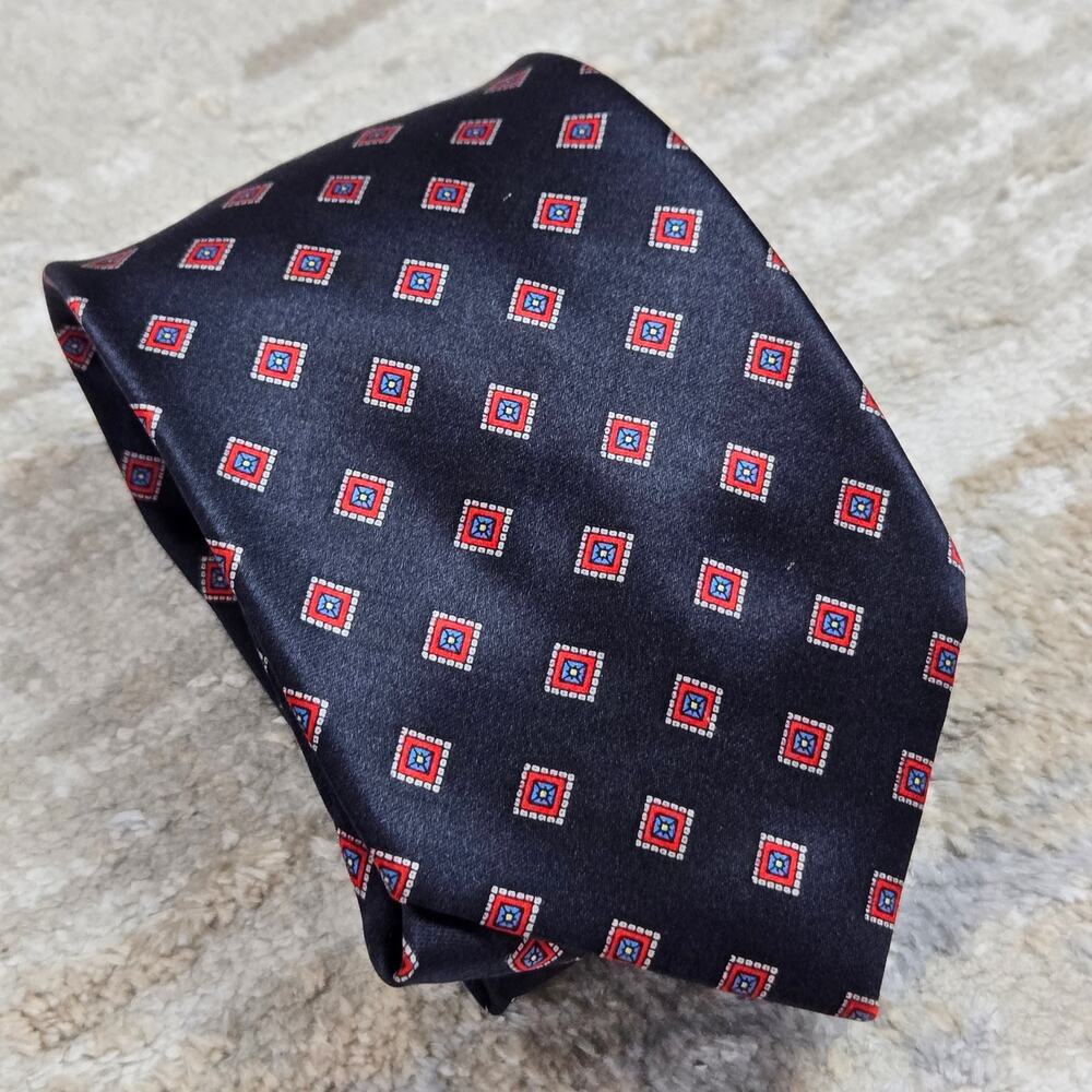 Luca Franzini Tie Rack‎ Italian Silk Navy Red Diamond Print